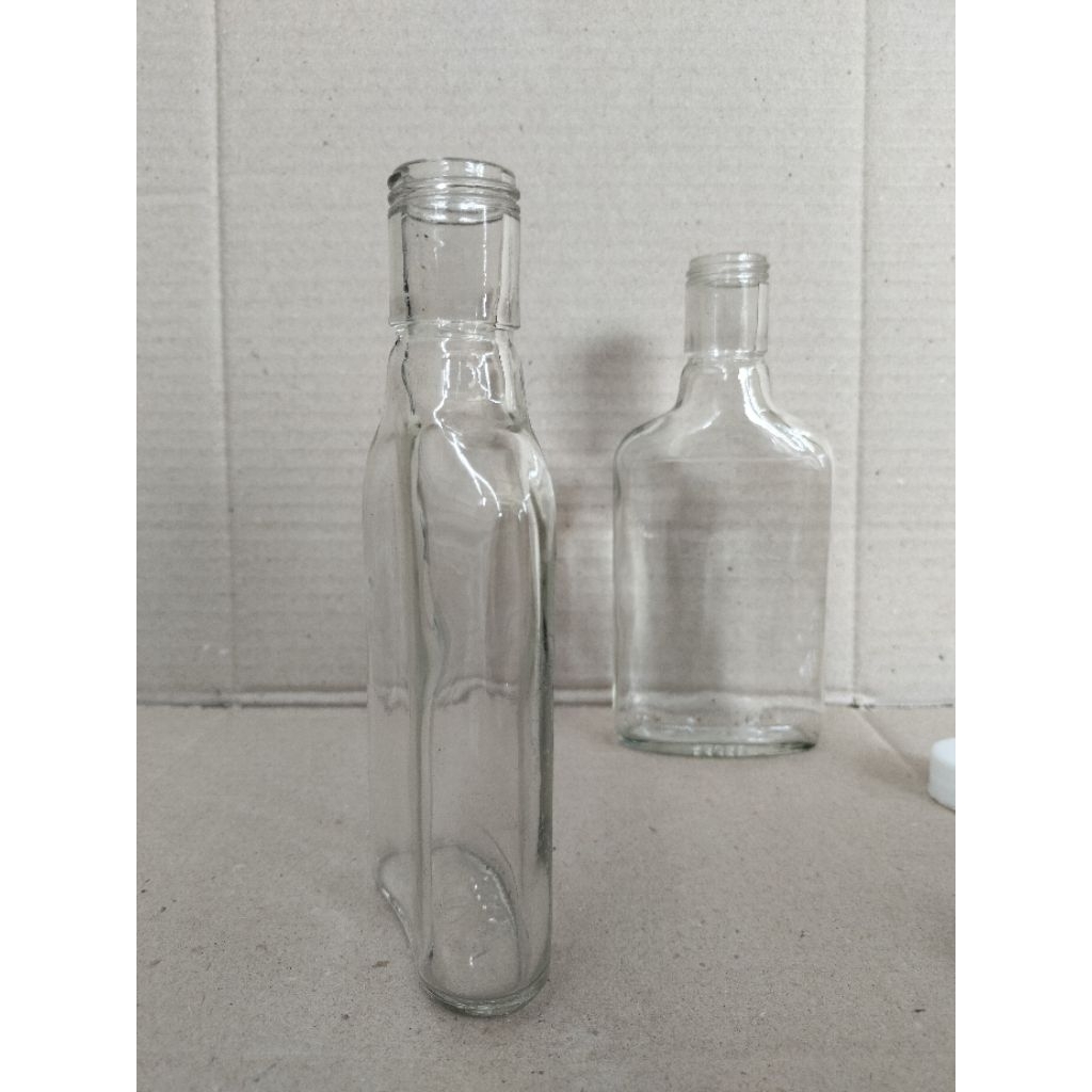 botol kaca gepeng 200ml, botol kaca 200ml desain bening