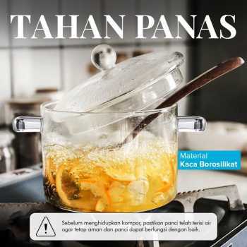 ONE TWO CUPS Panci Kaca Borosilikat Tahan Panas Transparan 1500ml 1900ml