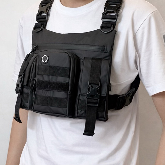 Tas Dada Waterproof Multifungsi Banyak Kantong HITAM – Tactical Chest Bag Anti Air