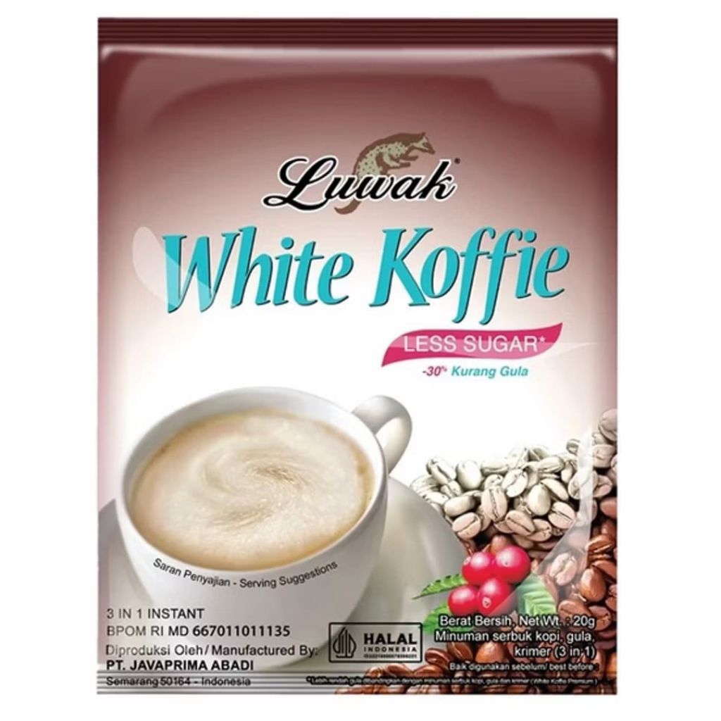 LUWAK WHITE KOFFIE LESS SUGAR RENCENG ISI 12 SACHET X 20 GRAM / KOPI LUWAK / KOPI