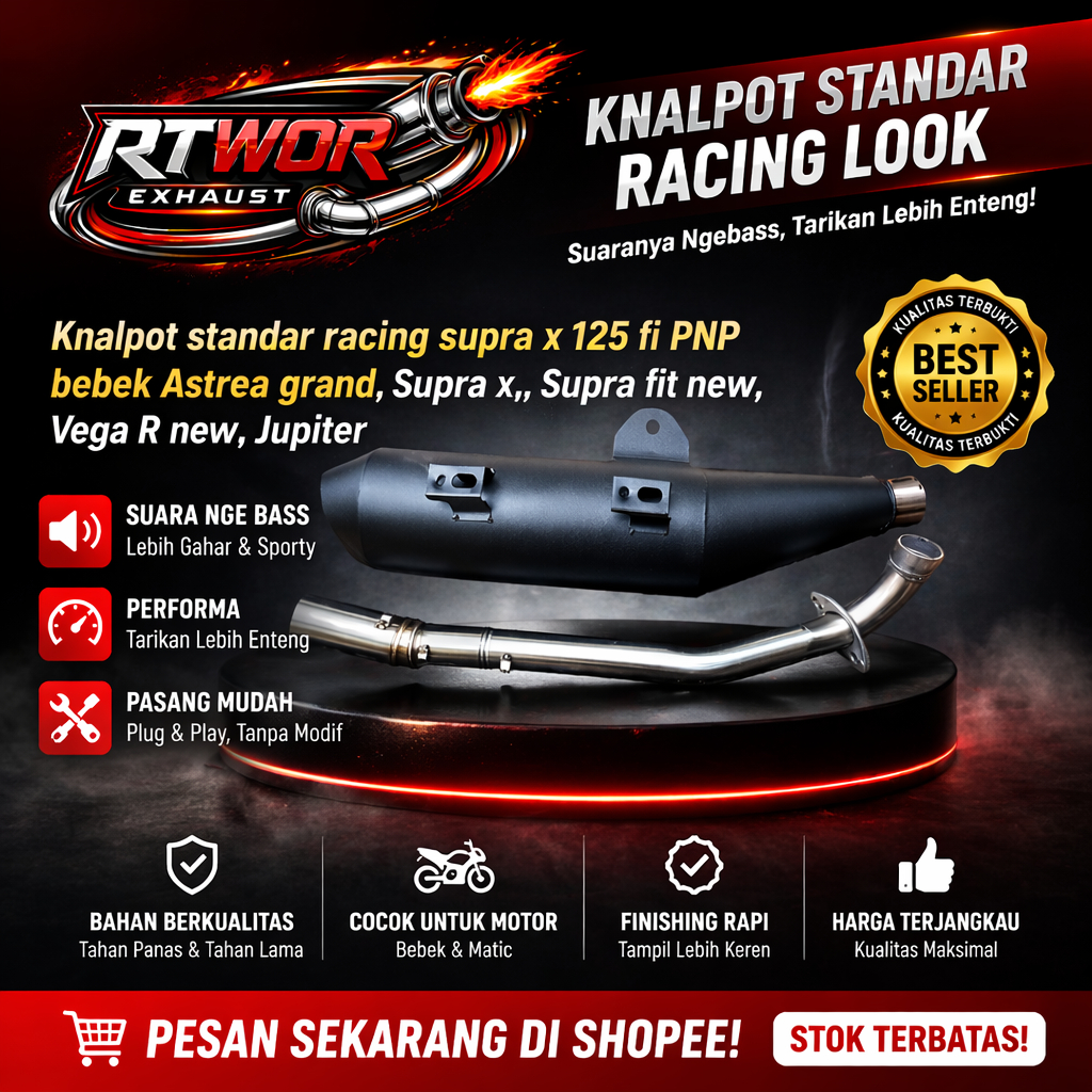Knalpot standar racing supra x 125 fi PNP bebek Astrea grand, Supra x,, Supra fit new, Vega Rnew, Ju
