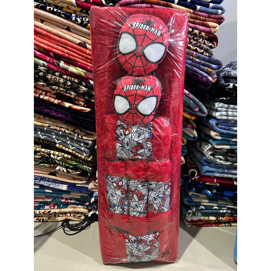 KASUR KARAKTER + 7 BANTAL KASUR BULU RUSFUR SPIDERMAN ANAK KASUR KARAKTER MAINAN ANAK