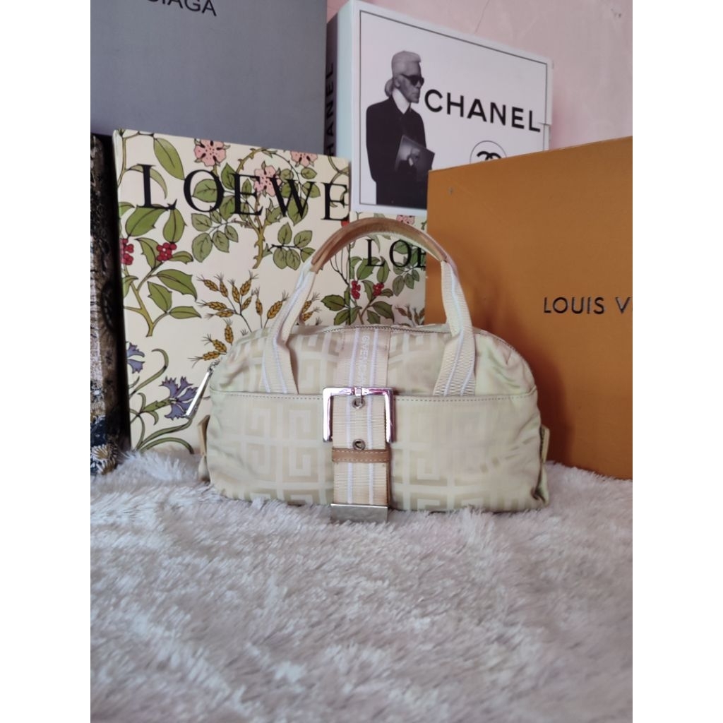 Givenchy Logo Monogram Ivory Nylon Small Boston Hand Bag