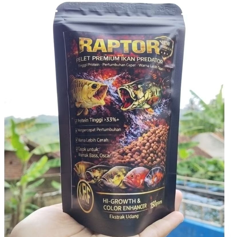 KRF RAPTOR PELET IKAN PREDATOR PAKAN IKAN CHANA, ARWANA, LOUHAN, OSKAR, PICOK BAS DLL