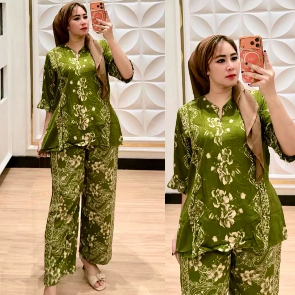 setelan storjoan motif batik bahan rayon tuwil