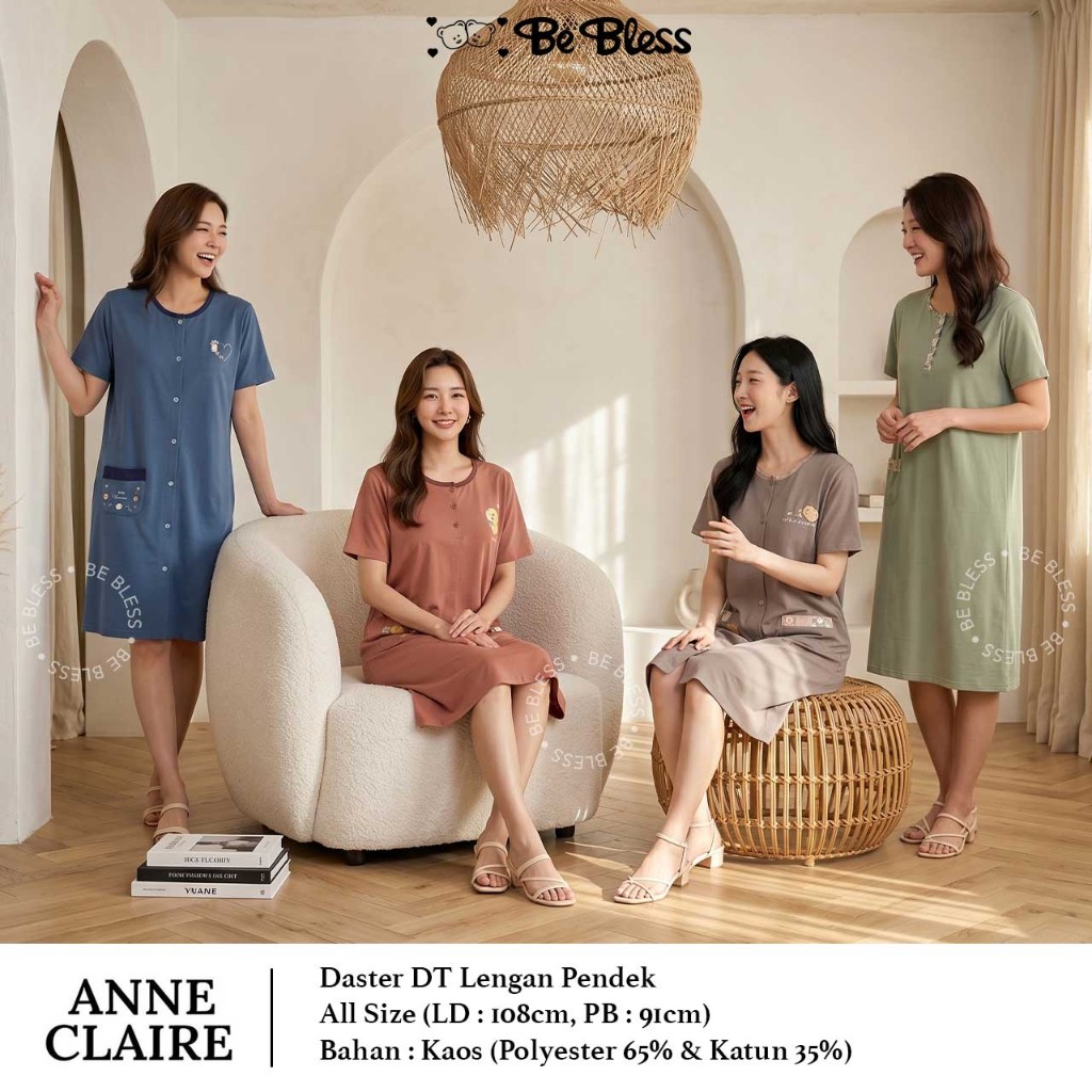 ANNE CLAIRE | DT Dewasa All Size Daster Lengan Pendek Anne Claire Bumil Busui Baju Tidur Mamasize