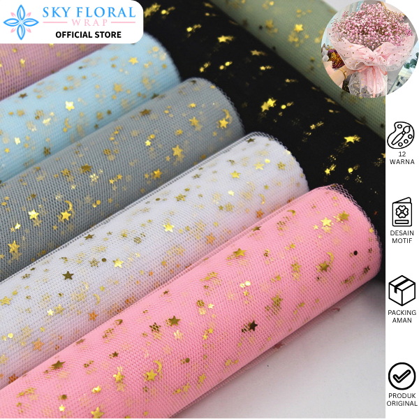 Kain Tile Buket Motif JARING Glitter Bintang Star Bulan Moon R11