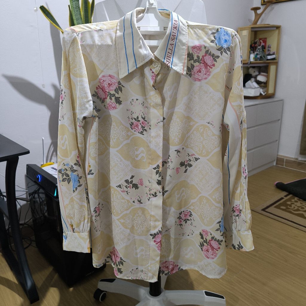 SS Baju Atasan Kemeja Blouse Wanita Kuning Pastel Soft Yellow Shella Saukia Batik