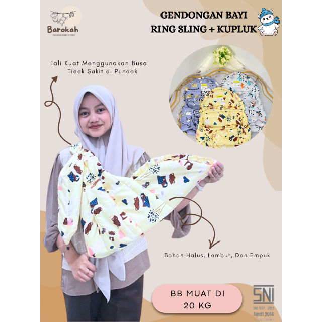 BAROKAHSTORE - Gedongan Bayi Samping Topi Ringsling Murah Motif Terbaru Gendongan Bayi dengan Tutup 