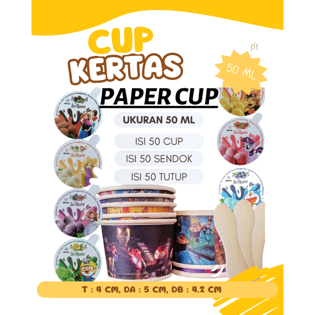 [ISI 50 PCS] Paper Cup 50ml Tebal & Tahan Dingin - Gelas Kertas Es Krim Kecil - Wadah Puding Jelly C
