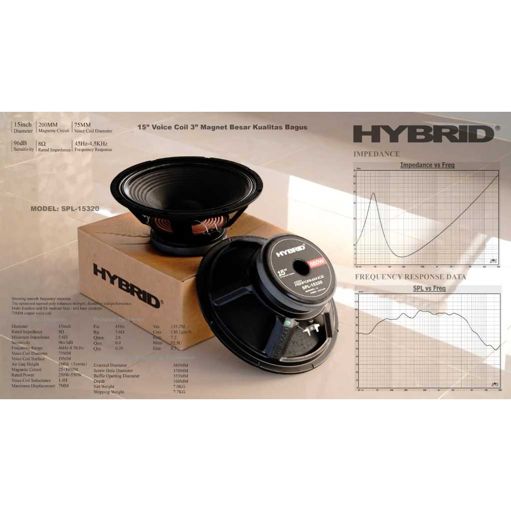 speaker komponen hybird spl 15320 original 15 inch subwoofer hybird spl15320