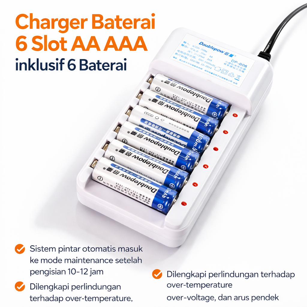SMOTE+ Charger Baterai AA AAA 6 Slot Free 6 PCS | DP-B06