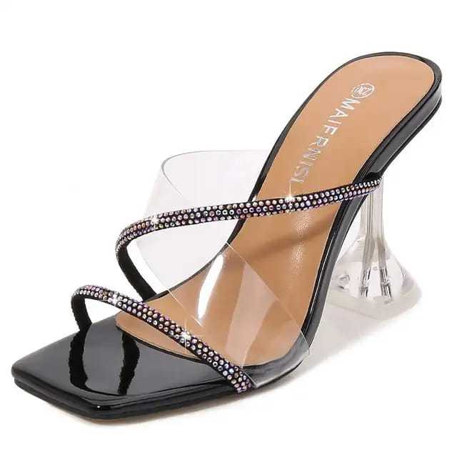 Sandal  Heels Hak Tahu Wanita Cantik Tebaru Kekinian tali permata | Sepatu Premium Haig Hell Kaca Pa