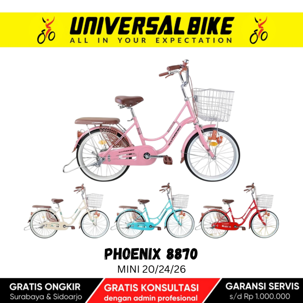 Sepeda Mini Phoenix 8870 20/24/26 Inch City Bike Keranjang Depan Sepeda Santai Wanita Retro Boncenga