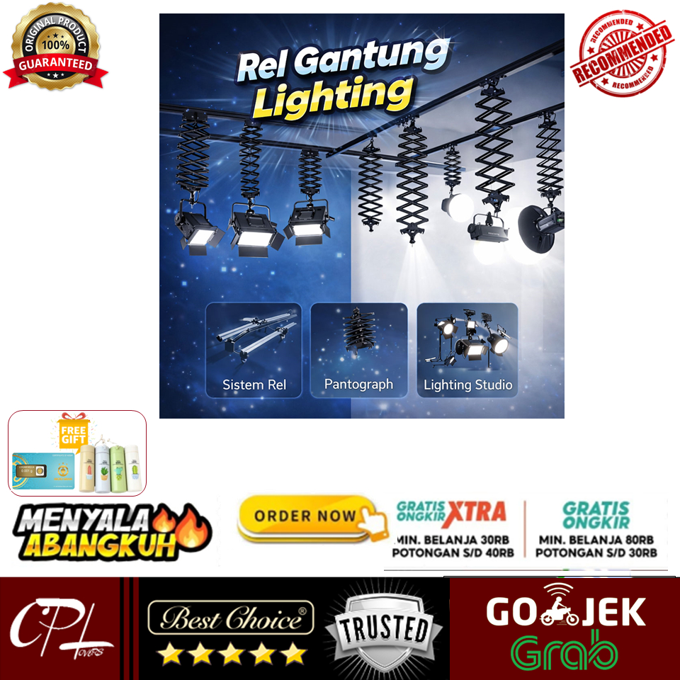 TaffSTUDIO Rel Gantung Lampu Studio Skytrack 4 Rel 4 Pantograf 3M - TS-443M - Black