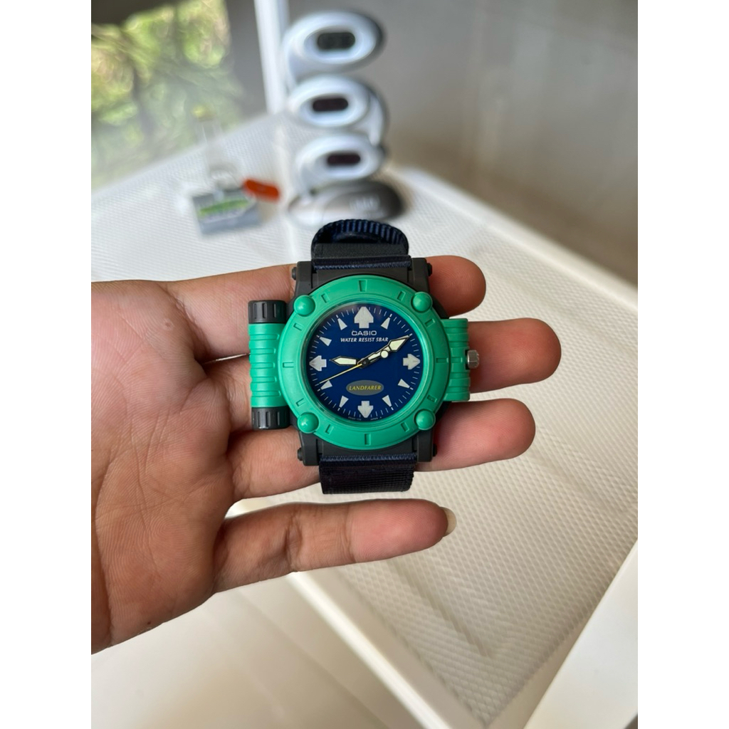 Rare Vintage CASIO MW-47 LANFARER Watch Analog Green, jam casio vintage, jam compass