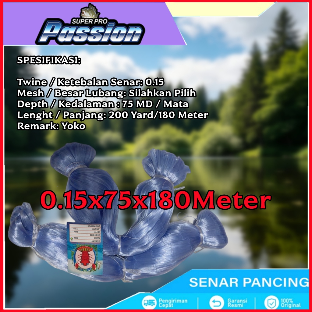 Jaring ikan Biru Panjang180meter /Jaring Padi senar jaring ikan 015mm 75mdx200yds yoko
