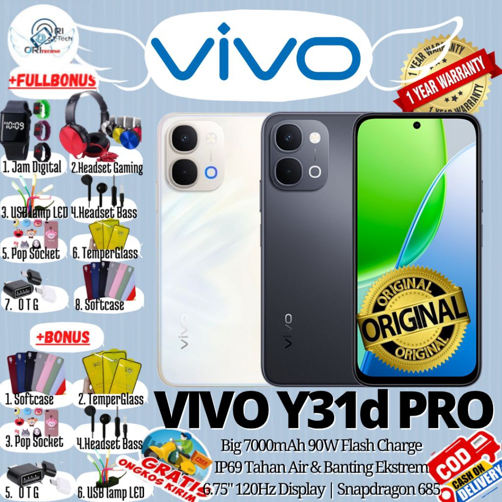 VIVO Y31d Pro 8/256GB - 8/128GB - 6/128GB Ram Upto ram 16GB Underwater 50mp Camera Drop resistant 10