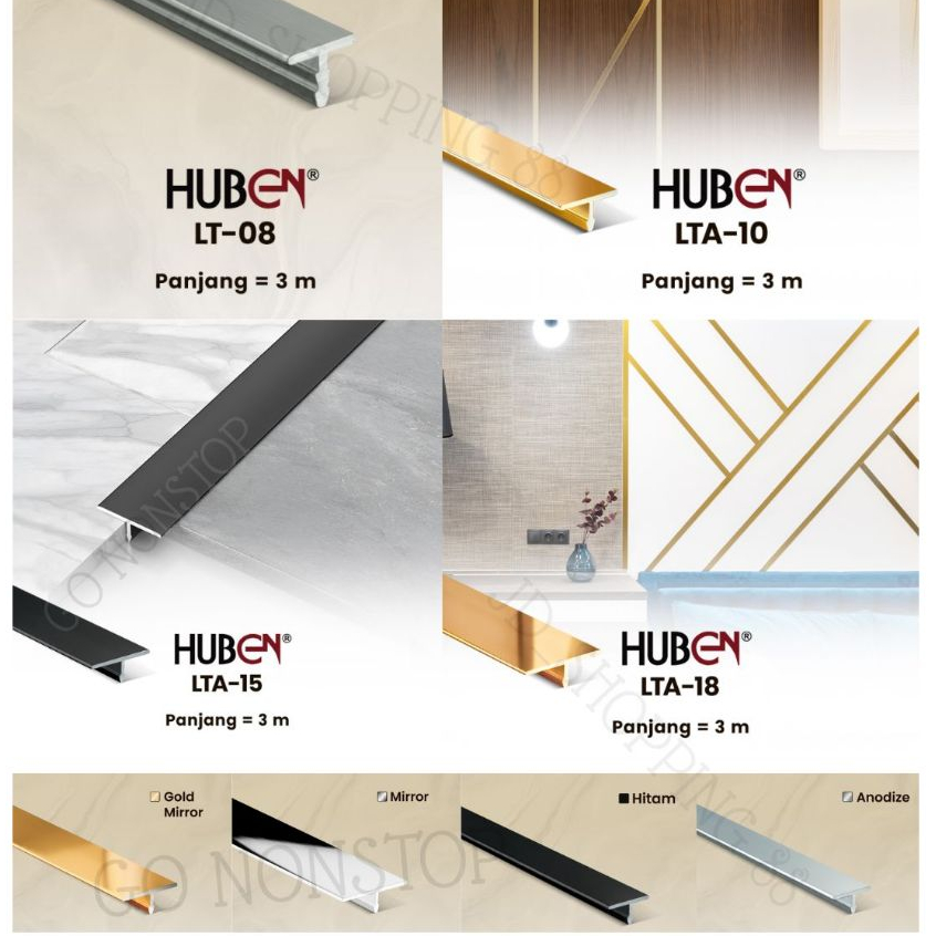 Huben List T Aluminium / List Wallboard Panjang 3meter
