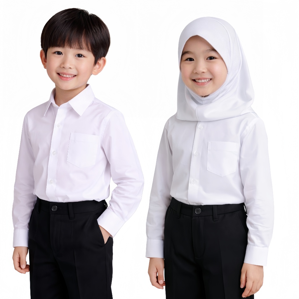 Kemeja Putih Anak Lengan Panjang - Kemeja Putih Polos Anak Perempuan - Kemeja Putih anak laki laki