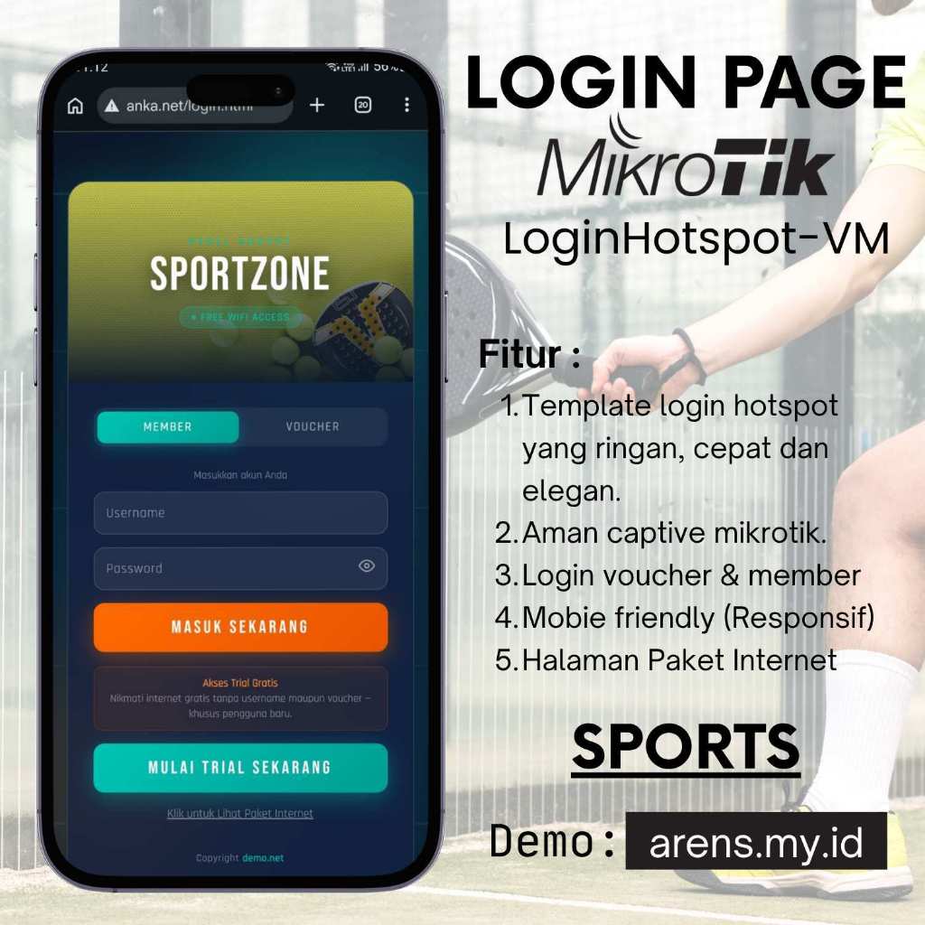 Template Login Page Mikrotik Premium Sports Olahraga Responsive Ringan | Website Login Hotspot-VM