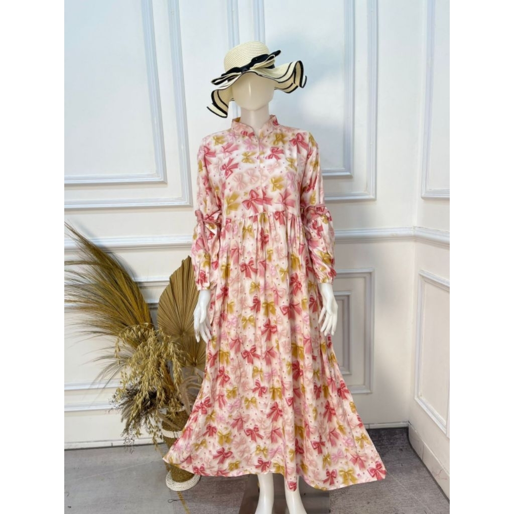 dress gamis rayon premium lengan balon