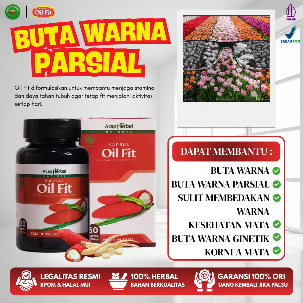 OilFit Kapsul - Atasi Buta Warna, Buta Warna Parsial, Mencegah Buta Warna, Pengobatan Buta Warna Sec