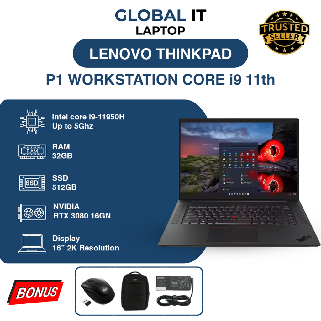 THINKPAD P1 WORKSTATION CORE i9 GEN 11 RAM 32GB SSD 512GB - Laptop Second Murah Bergaransi