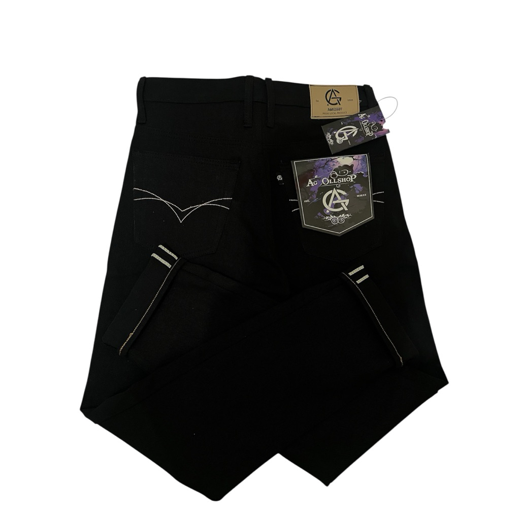 AG DENIM  CELANA DENIM SELVDEGE ACCENT FULL BLACK 15oz FREE STICKER