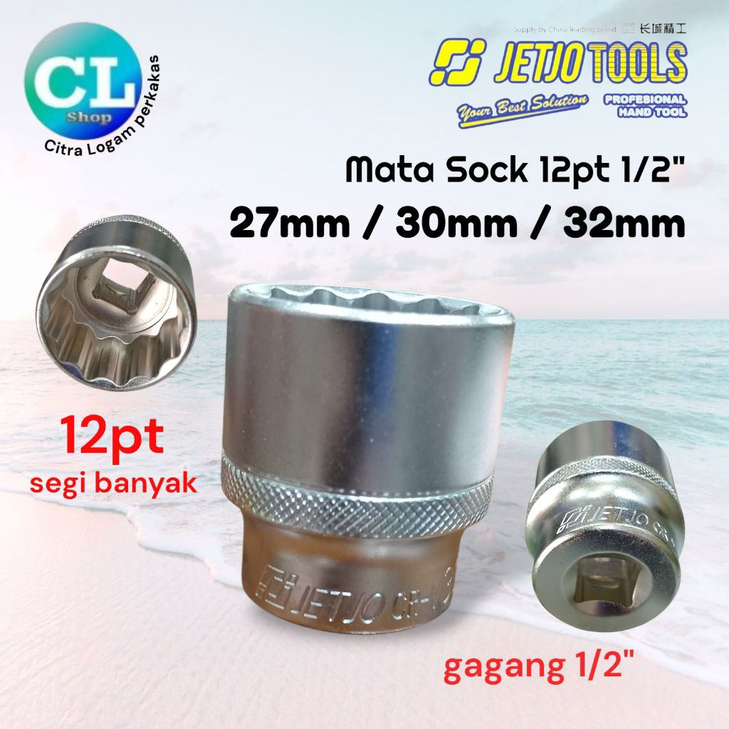 MATA SOCK 12pt 1/2" sok 27mm 30mm 32mm jetjo shock 1/2in segi banyak 27 / 30 / 32