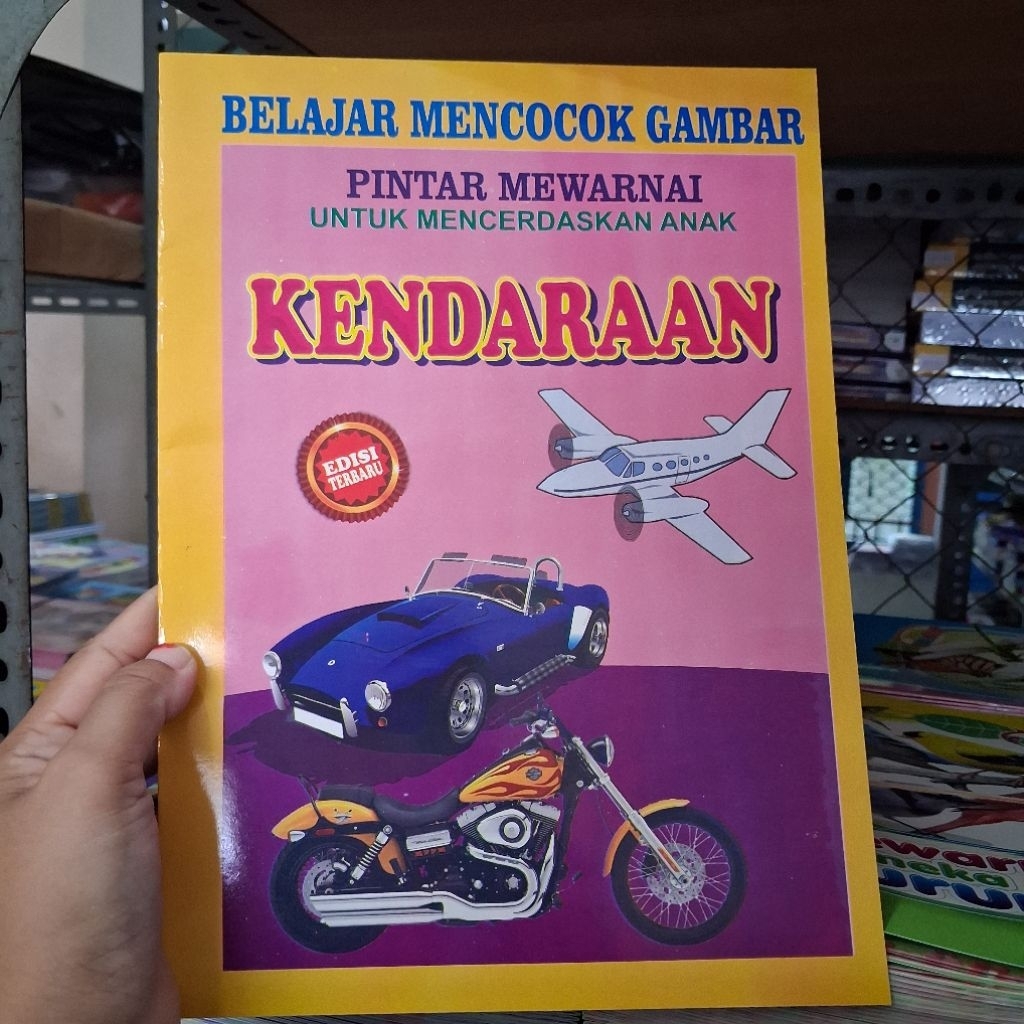Buku mewarnai KENDARAAN dan BELAJAR MENCOCOK GAMBAR ukuran A4 besar