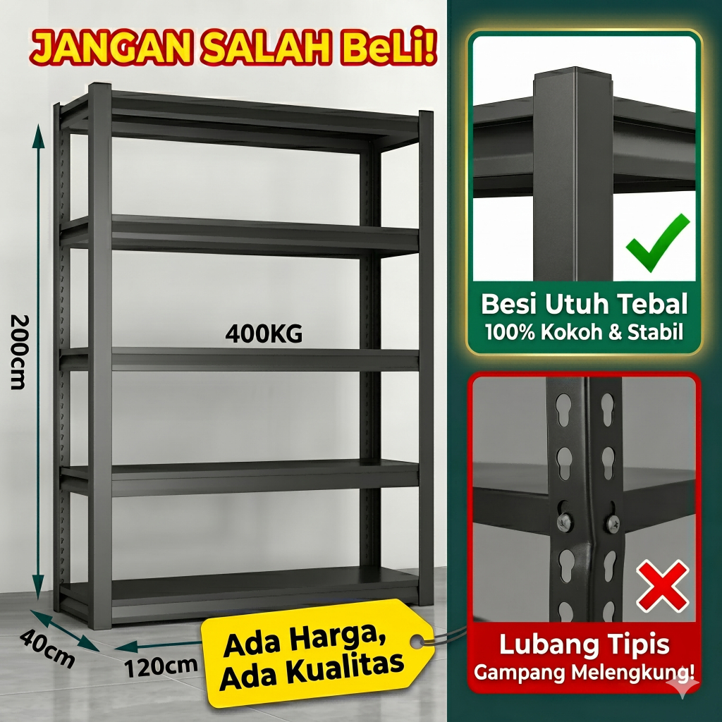 Rak Besi Siku 3/4/5 Susun Serbaguna Rak Besi 5 Susun Rak Barang Rak Gudang 120*40*200CM