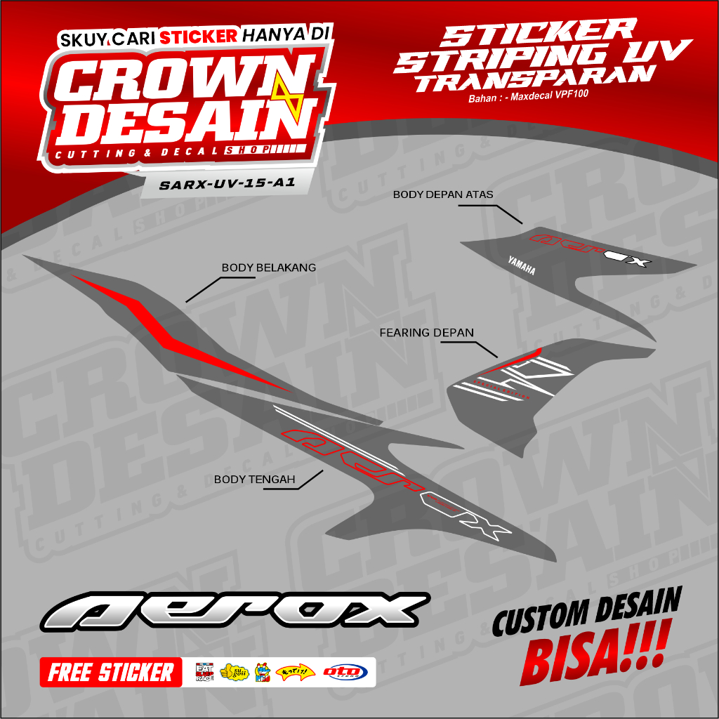 Striping Motor  YAMAHA AEROX OLD TRANSPARAN UV - STIKER AEROX OLD Tahan Lama, Tidak Luntur, Tidak Me