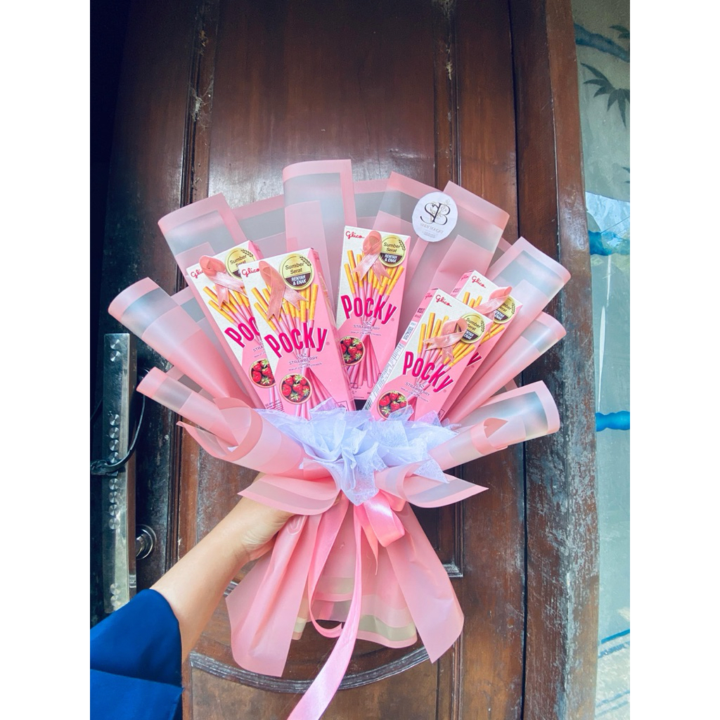 Buket Snack Pocky Pink/ Bisa request warna