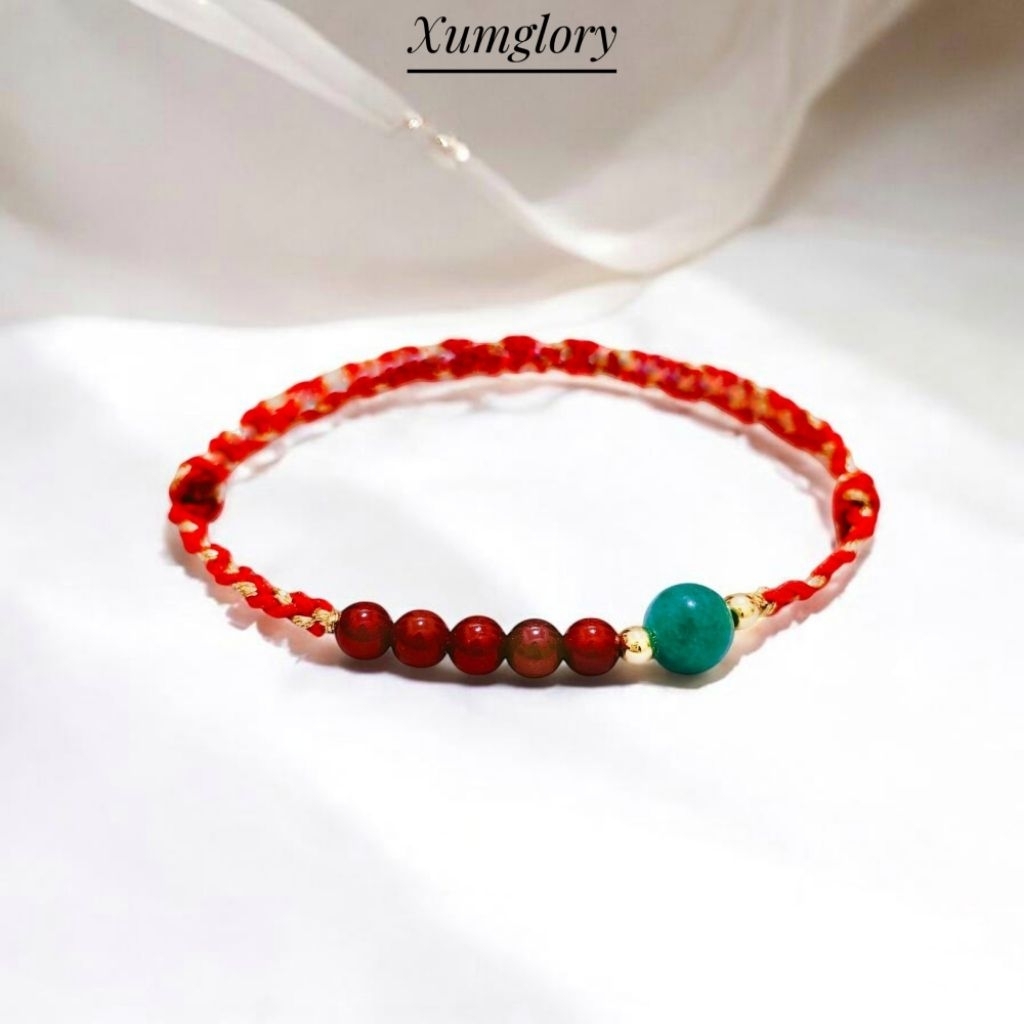 Xumglory - Gelang tali merah Giok mix Carnelian,kristal asli 100% (714)