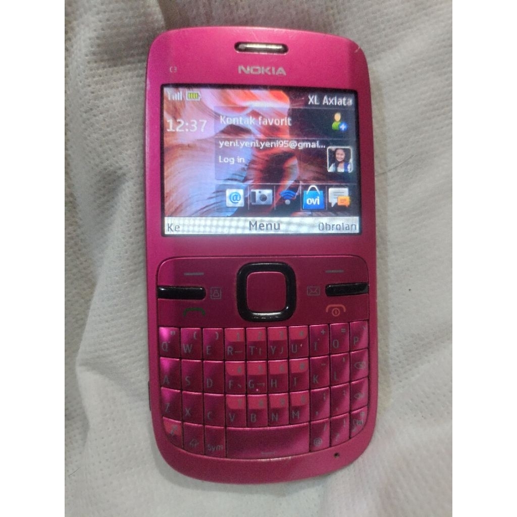 Nokia C3 Qwerty warna pink hp jadul lawas nyala normal bisa all operator + includ kartu byU aktif