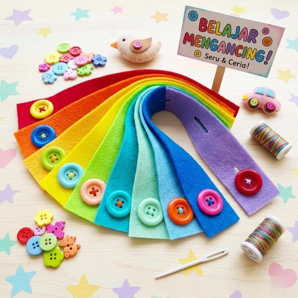 Mainan Edukasi Belajar Mengancing dengan Kain Flanel Warna Warni,Mainan Montessori Anak