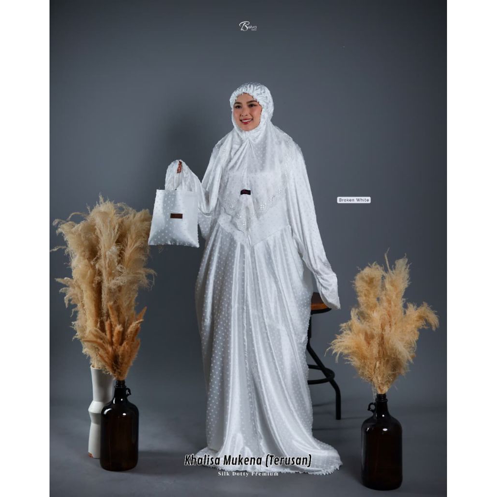 MUKENA KHALISA TERUSAN BY BELVA FASHION, MUKENA TERUSAN PREMIUM, MUKENA TERUSAN SILK PREMIUM