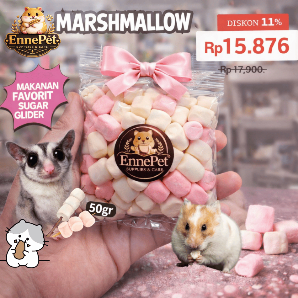 Mini Marshmallow Snack Favorit Sugar Glider MARSHMALLOW SUGAR GLIDER HAMSTER LANDAK TUPAI TERBANG