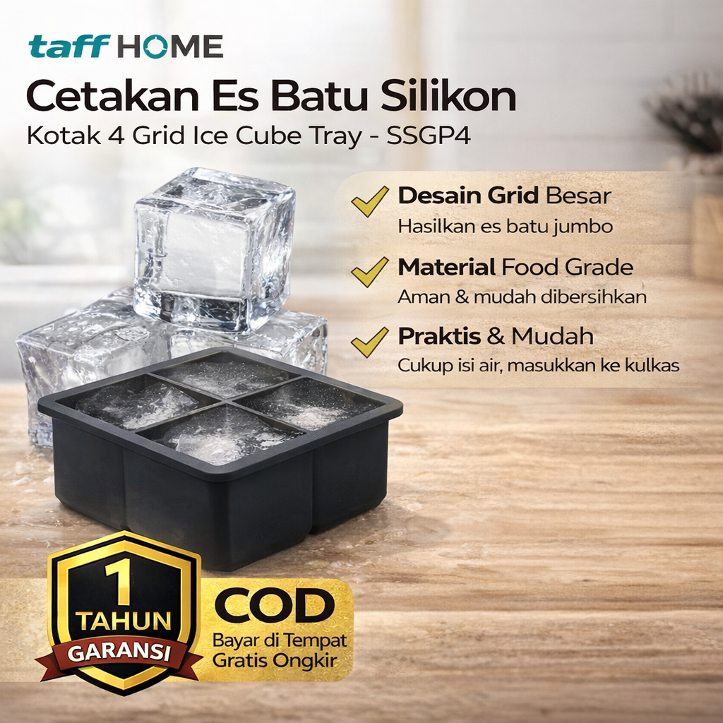 Cetakan Es Batu Besar Kristal Jumbo Silikon Kotak Bulat