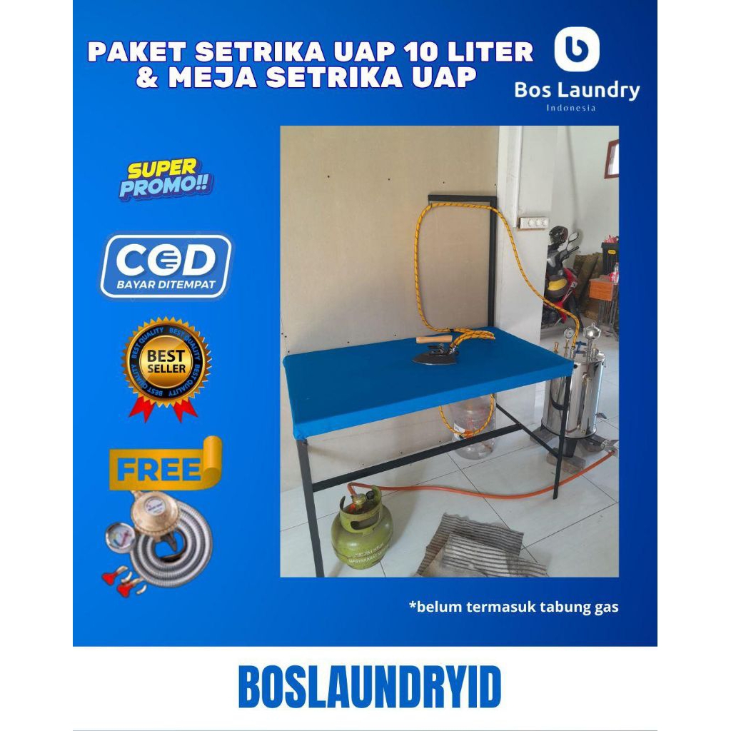 Paket Setrika Uap + meja setrika uap boiler gas laundry