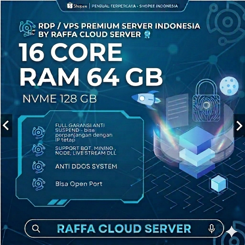 RDP / VPS LEGAL PREMIUM INDONESIA 16 CORE RAM 64 GB MURAH HARIAN, MINGGUAN, BULANAN, TAHUNAN  FULL G