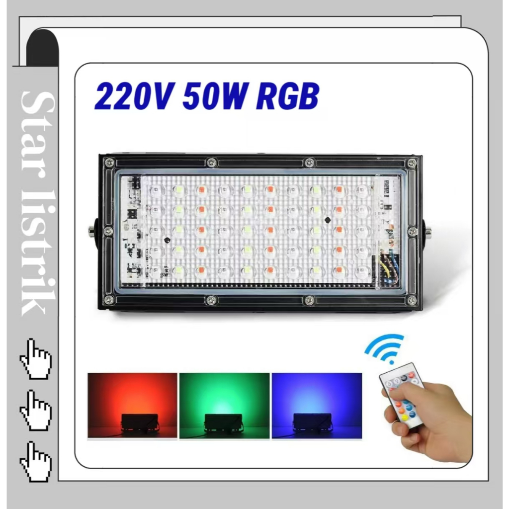 LAMPU SOROT 50W RGB MODEL TIPIS IP65 / LAMPU TEMBAK TIPIS 50 WATT RGB