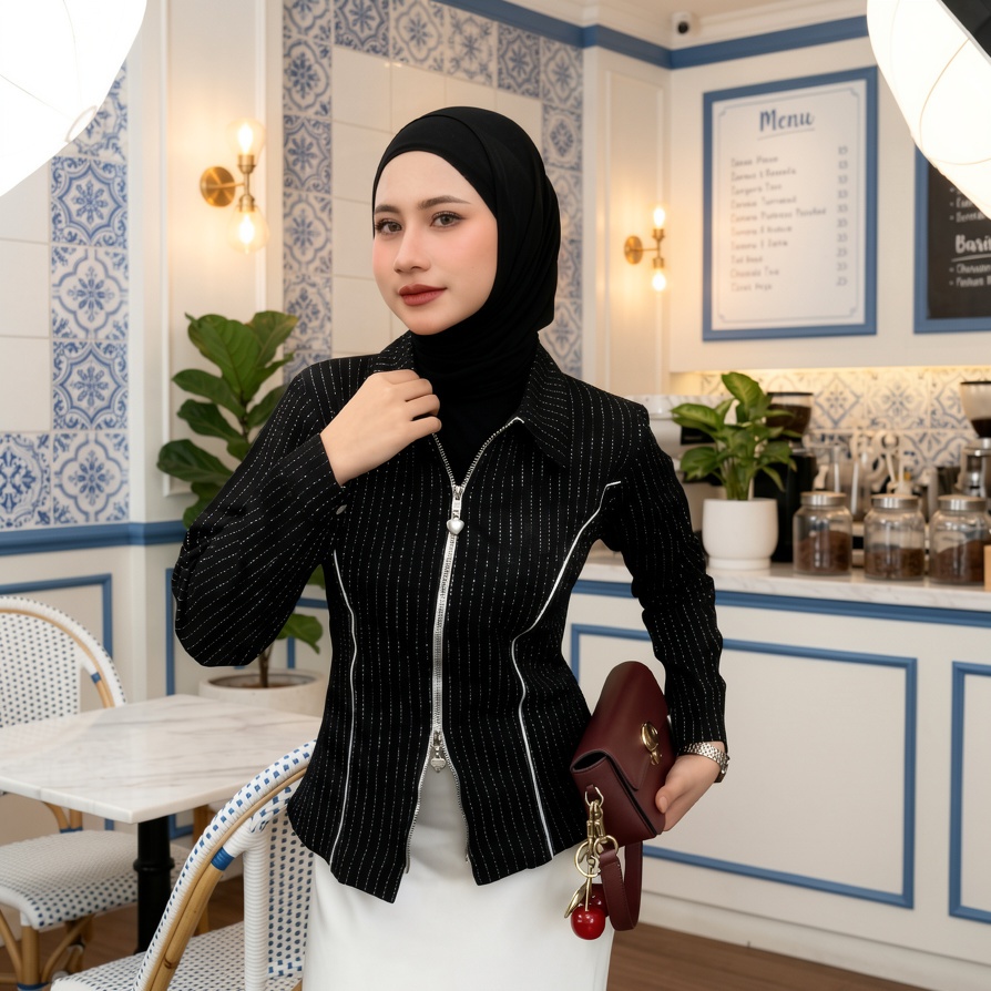 BeWiise - Shirt Stripe Fitted Korean Style Dyffa Zipper