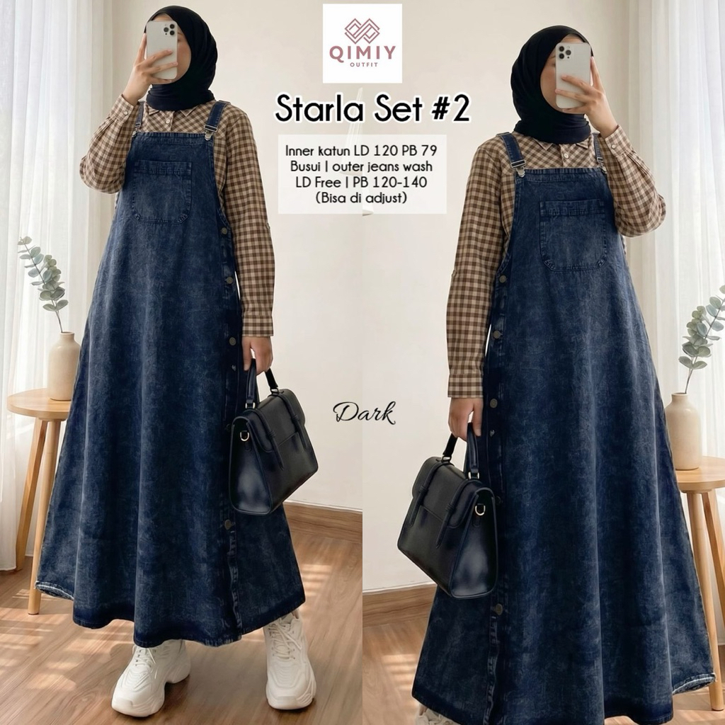 COD= NO CANCEL• Starla Set #2 by Qimiy• Overall Jeans Set Inner Katun Best Seller