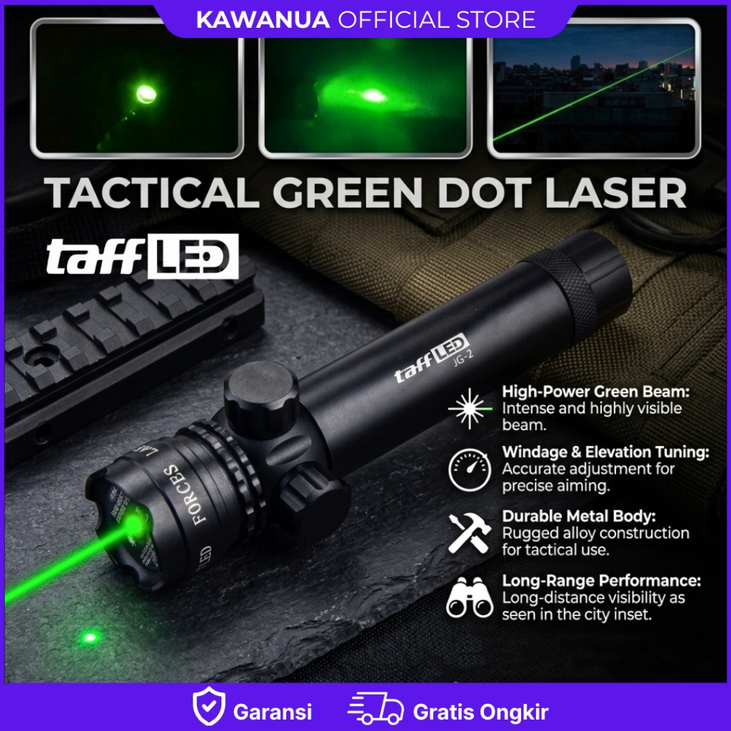 KS COD Laser Scope Tembak Senapann Angin Warna Hijau Jarak Jauh Siang Malam + Charger Baterai Besar 