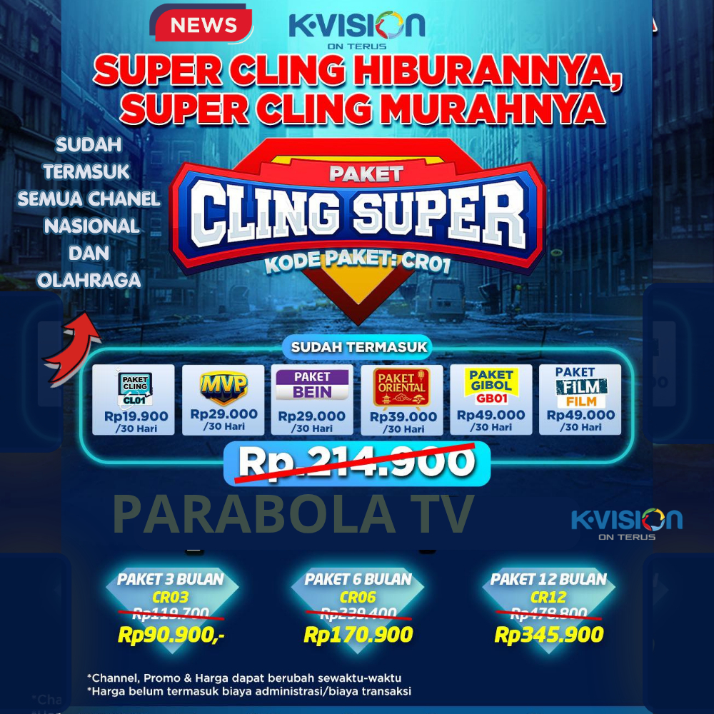 BARU PAKET CLING SUPER K-VISION -  LENGKAP DENGAN olahraga film dll Aktivasi Cepat Promo Kvision Bro