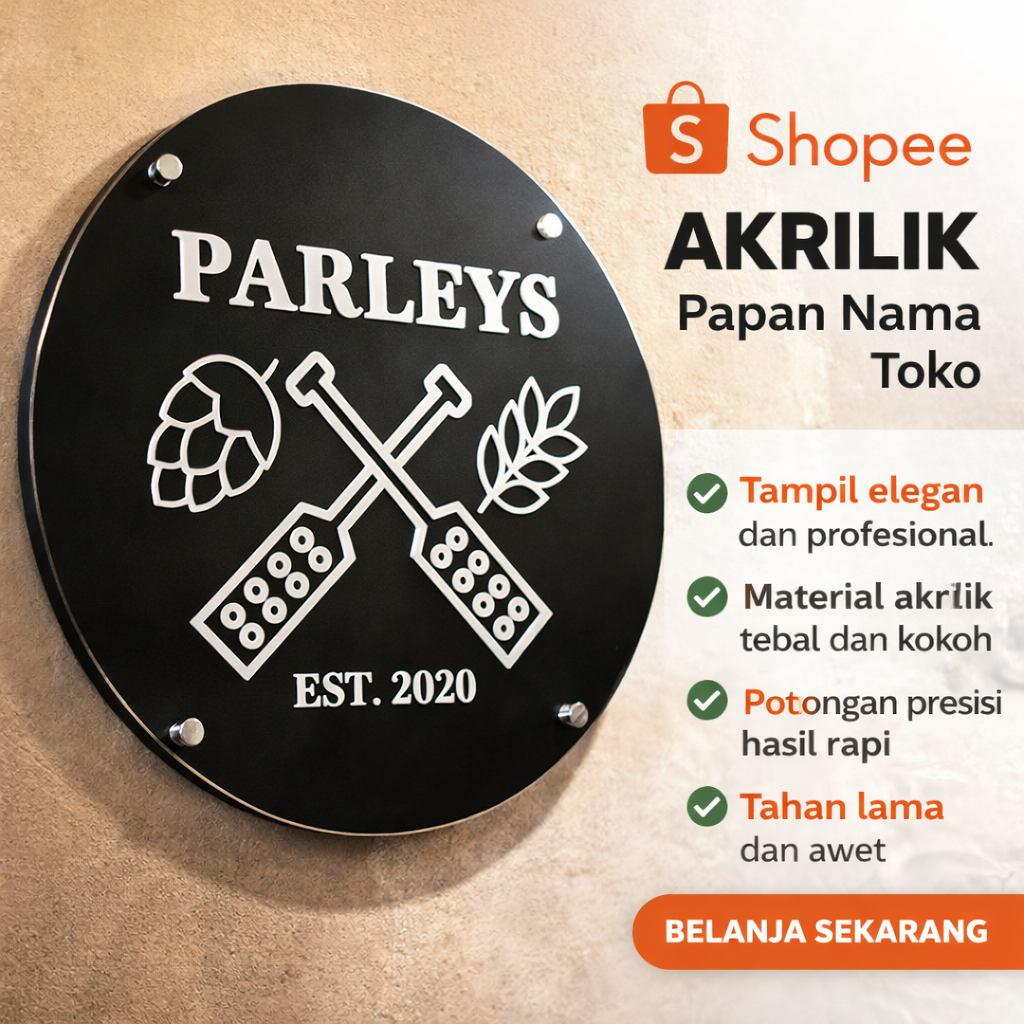 Papan nama toko bulat / Logo sign akrilik custom /tanpa lampu