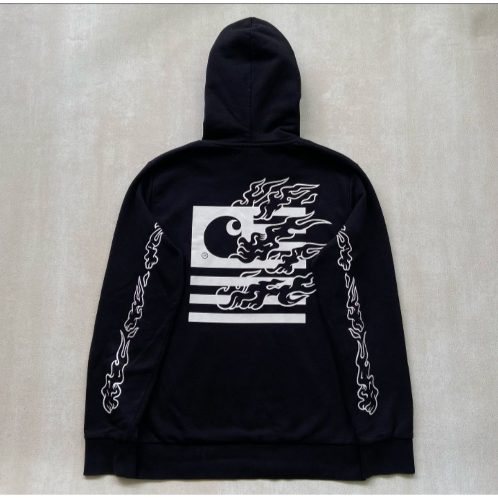 HOODIE CARHARRT STATE FLAME LENGAN PANJANG WARNA HITAM, COCOK BUAT BAHAN KECEMU