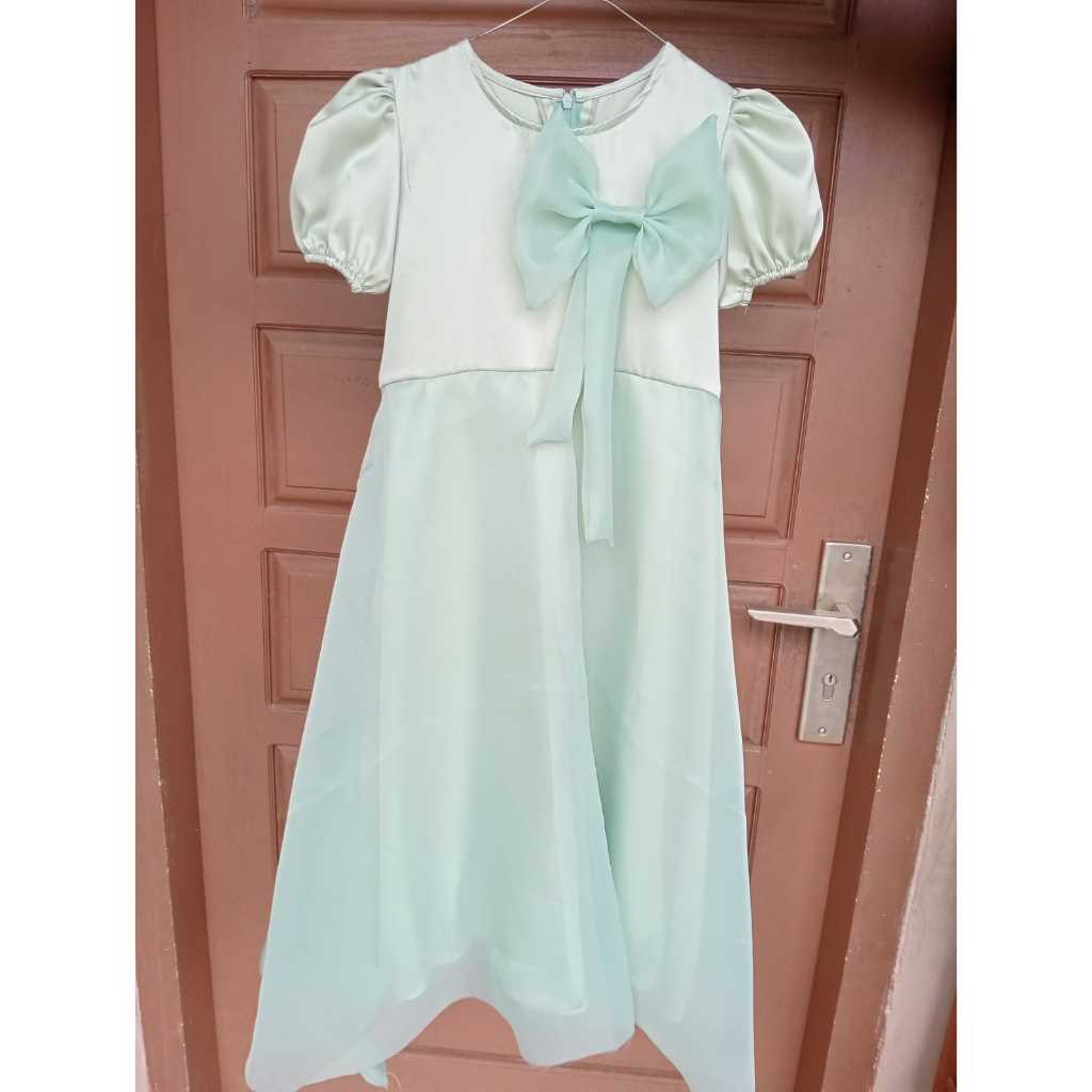 Dress  Anak Pita Organza/Warna hijau sage